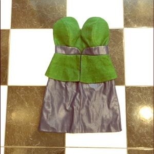 THREE FLOOR STRAPLESS COLOR BLOCK MINI DRESS